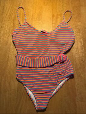 Striped Freshwater Rainbow Belted One-Piece Swimsuit - Bright Multicolor